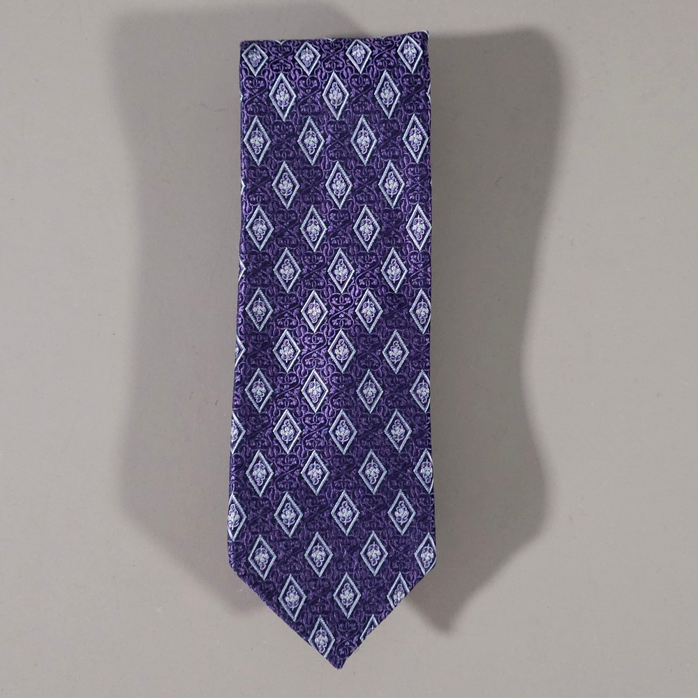 Ike Behar Necktie Mens OS Purple Diamond Floral Silk Hand Tailored USA